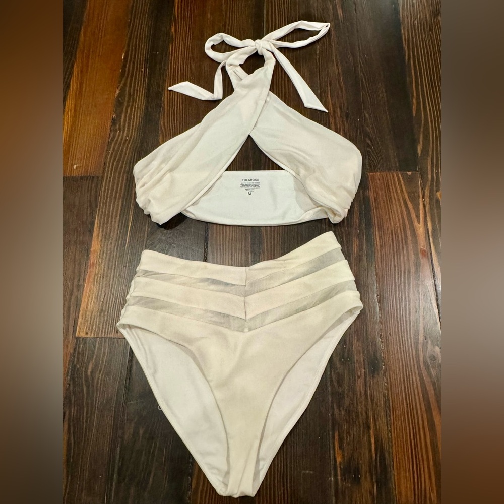 Tularosa Cher Bikini Top and Bottoms in White Mesh, both Size Medium - Picture 6 of 16